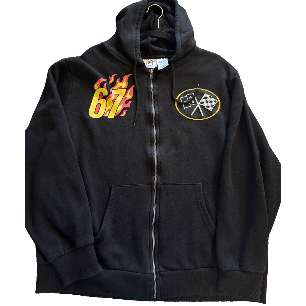 GM Official Moto Club Corvette Zip Up Black Hoodie Size XL 67 American Sport Car